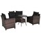 5-Piece Black PE Rattan Outdoor Sectional Sofa Set with Cushions & Round Tempered Glass Coffee Table